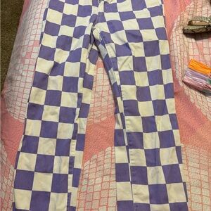 Purple and White Checkered Pants